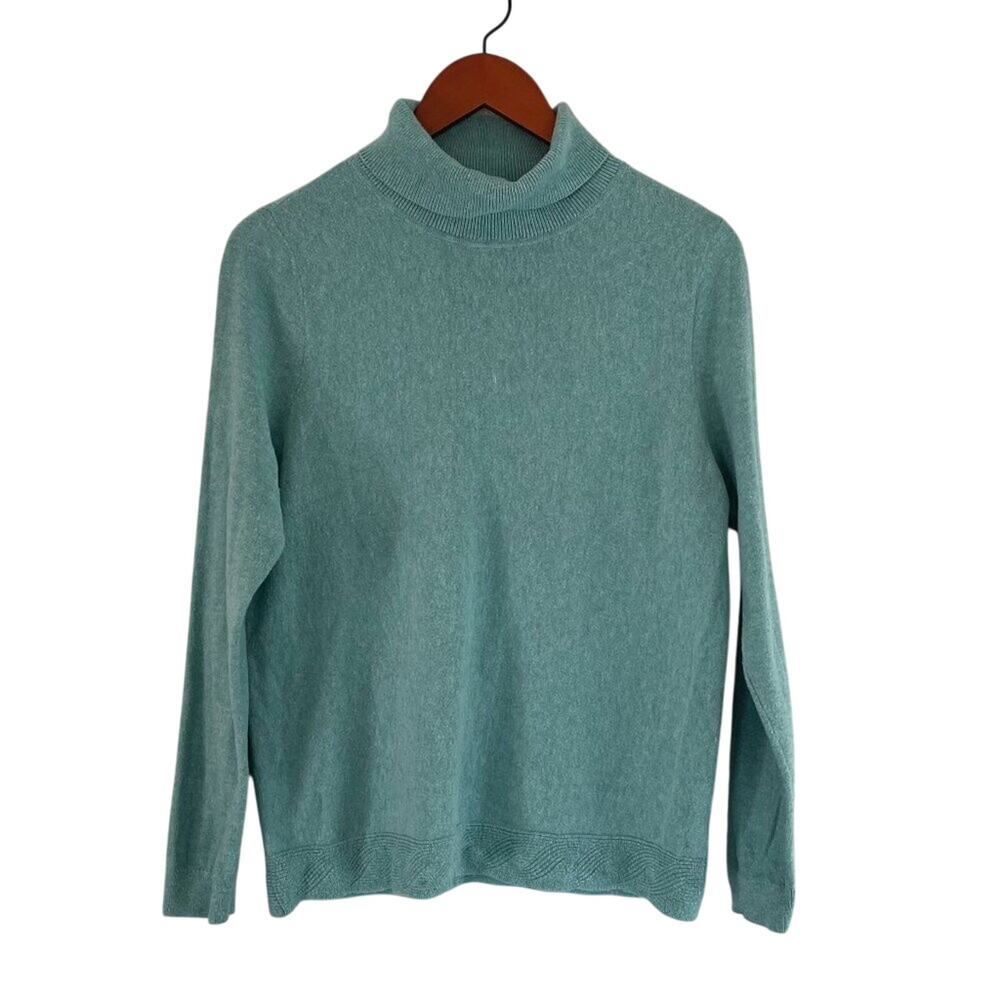 Talbots Light Green Cotton Blend Turtleneck Knit Sweater, Preppy, Y2K, MP